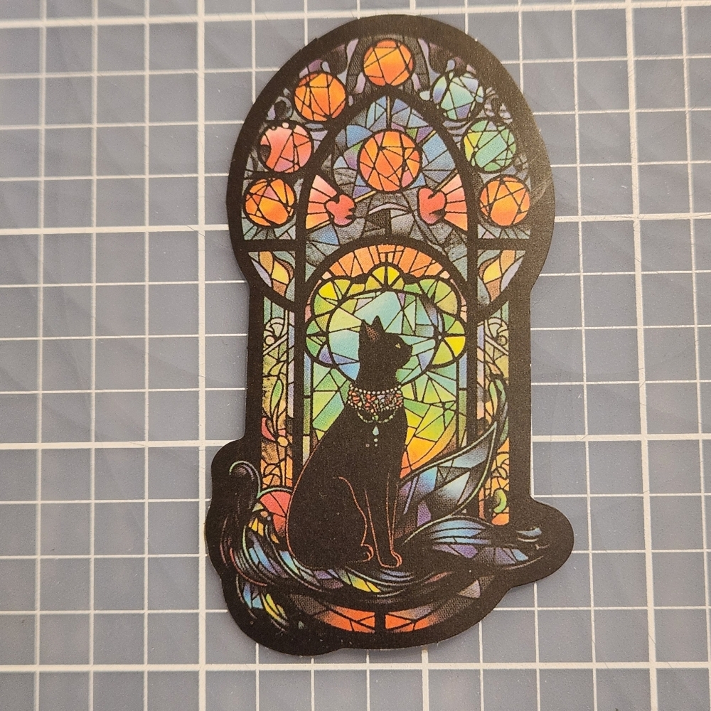 10/$10 Sticker Stained Glass Black Cat Theme Wicca Witchy Goth